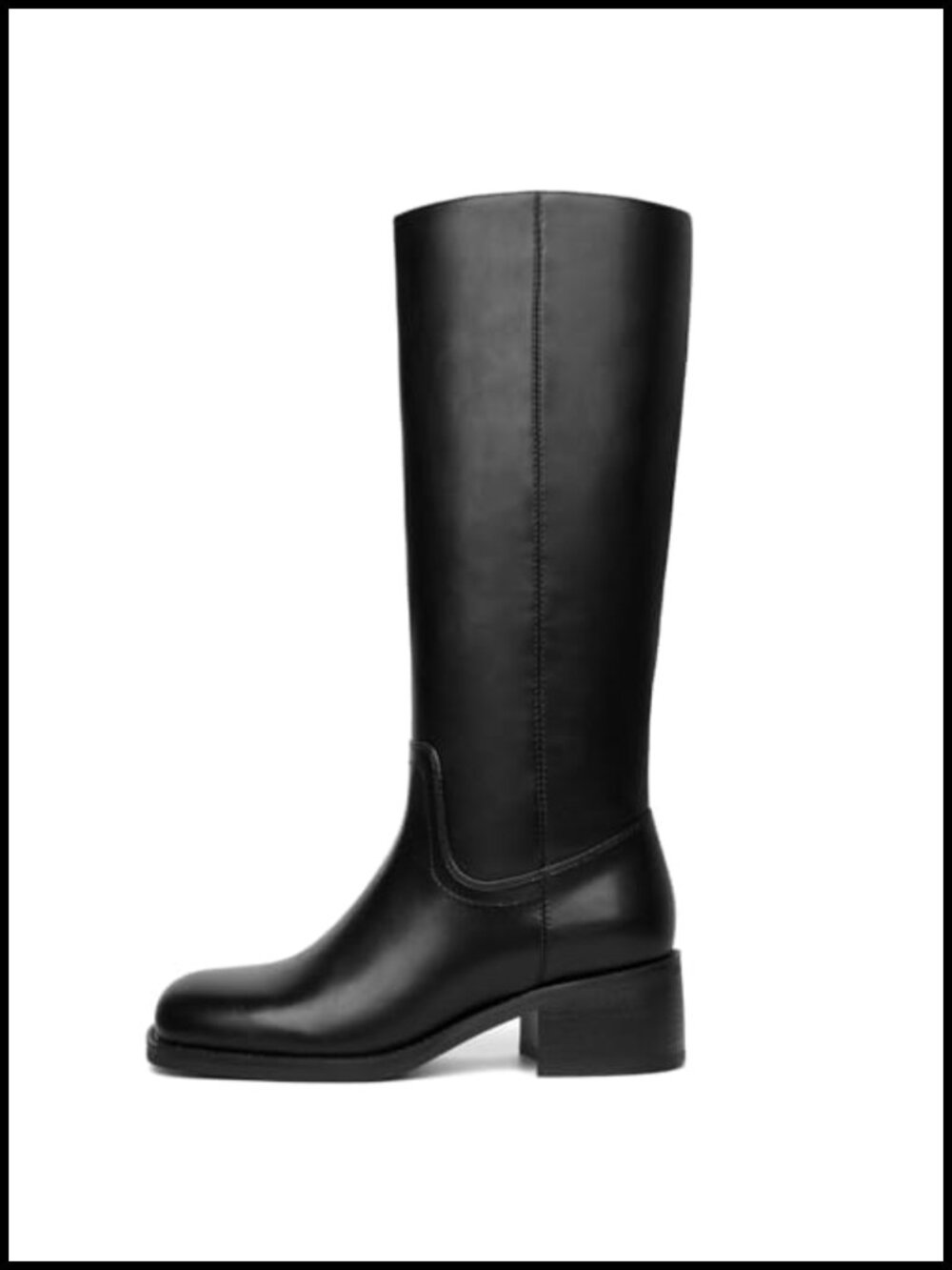 Faux Leather Knee High Boots Square Toe Chunky Block Heel Pull On Riding Boots